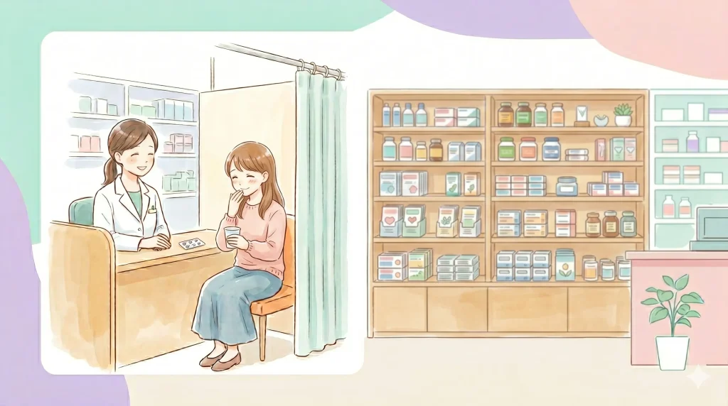 処方せんなしでアフターピル(緊急避妊薬)を購入し、服用している様子
